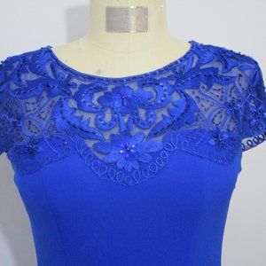 Royal Blue Cocktail Dress Lace Beaded Bodice